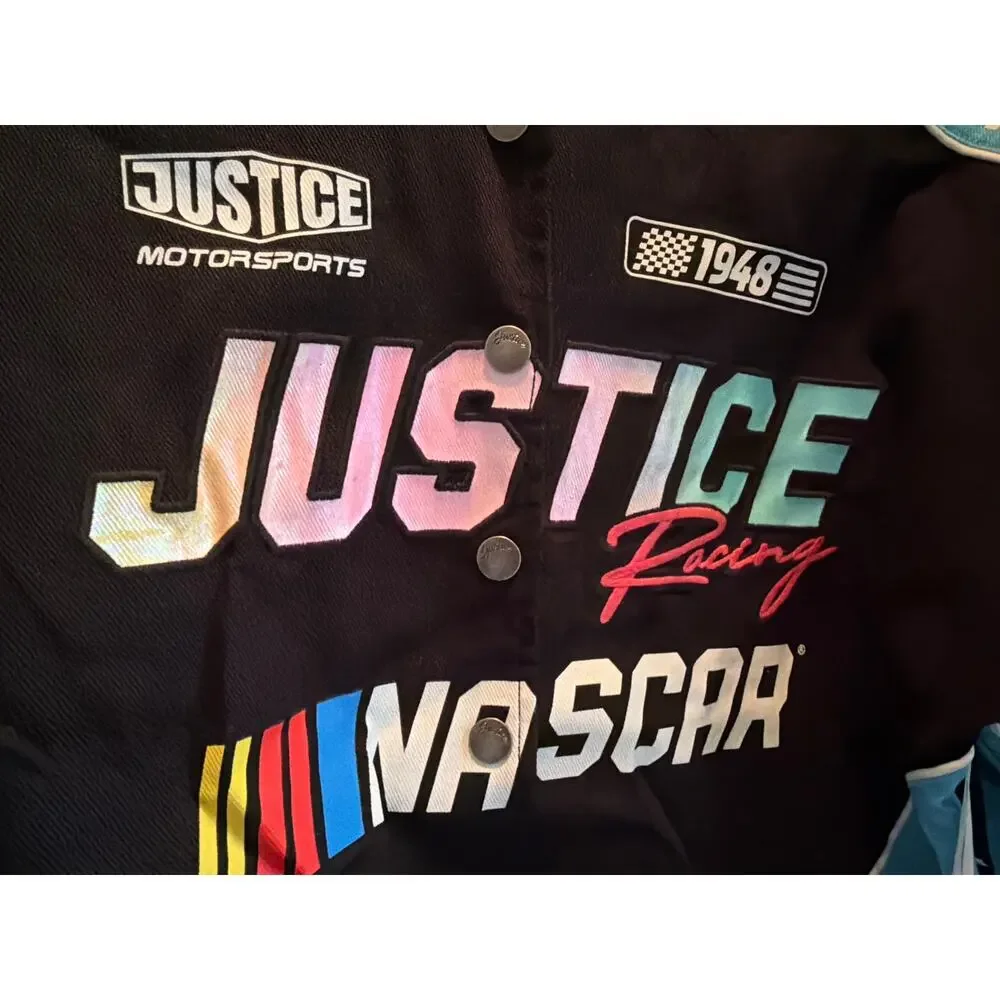 Girl's NASCAR X Justice Collab Racing Jacket Blue Black XL Snap Button NEW